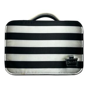 Caboodles Black & White Striped Fabric Makeup Bag with Pink Interior, Zipper